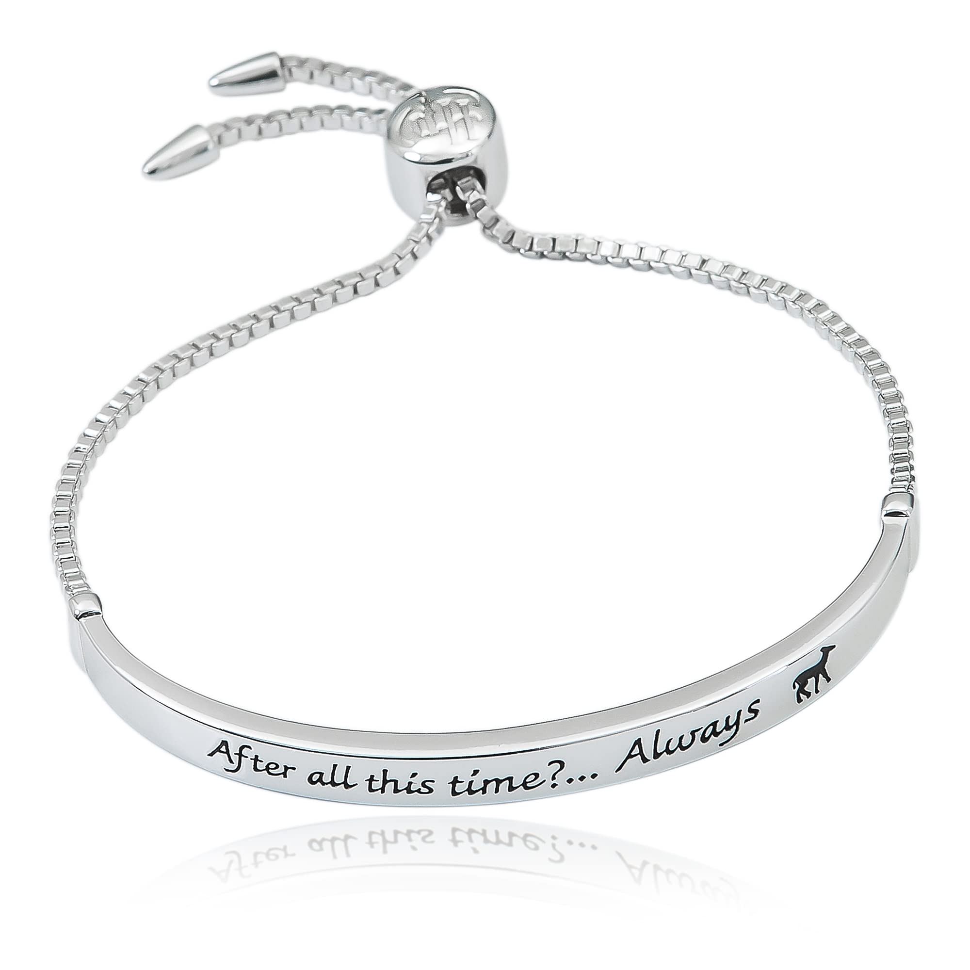 Harry Potter Snapes Love Always Bar Lariat Bracelet, Silver Plated, 8.5