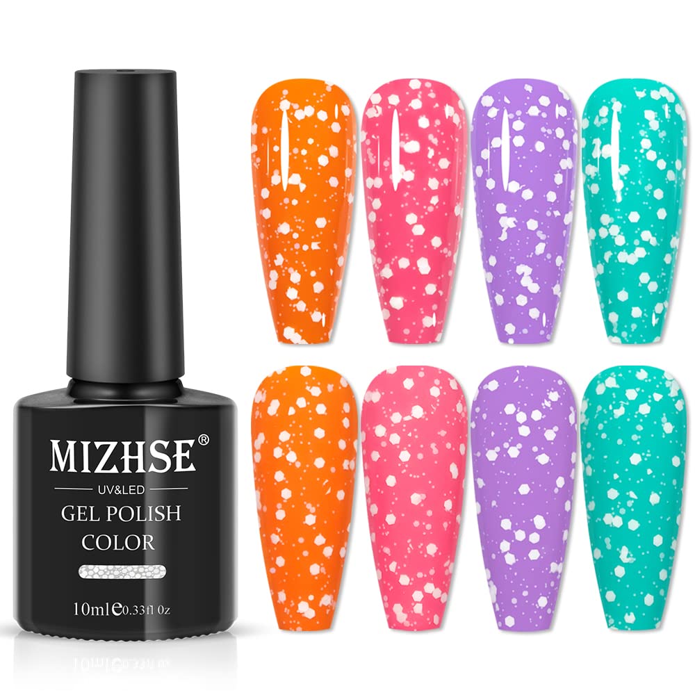 MIZHSE White Spot Gel Nail Polish, Snow No Wipe Top Coat Gel Polish Winter Style Snowflake Effect Soak Off UV LED Gel Polish Hom