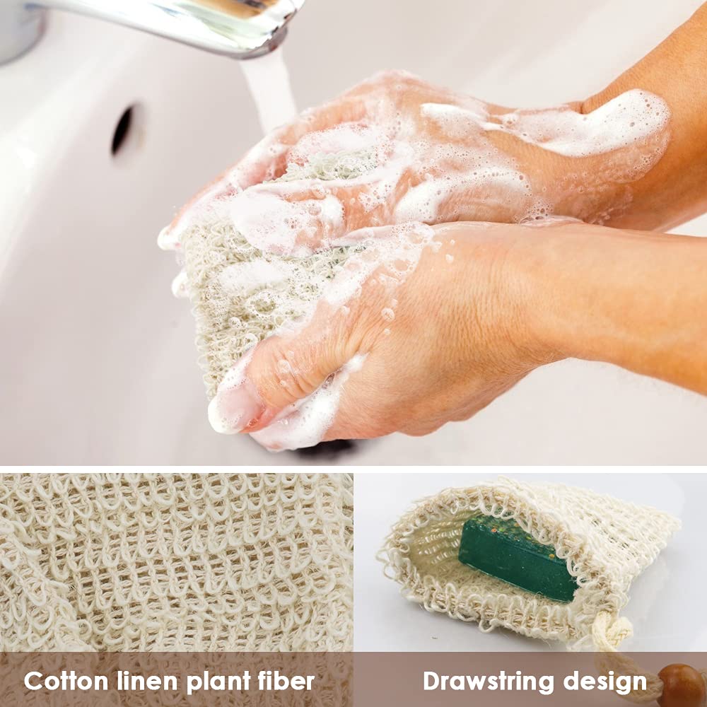 Tcotbe 2 Pack Soap Exfoliating Bag Natural Sisal Soap Saver Bag Zero Waste Mesh Bar Natural Soap Saver Soap Loofah Holder Pouch