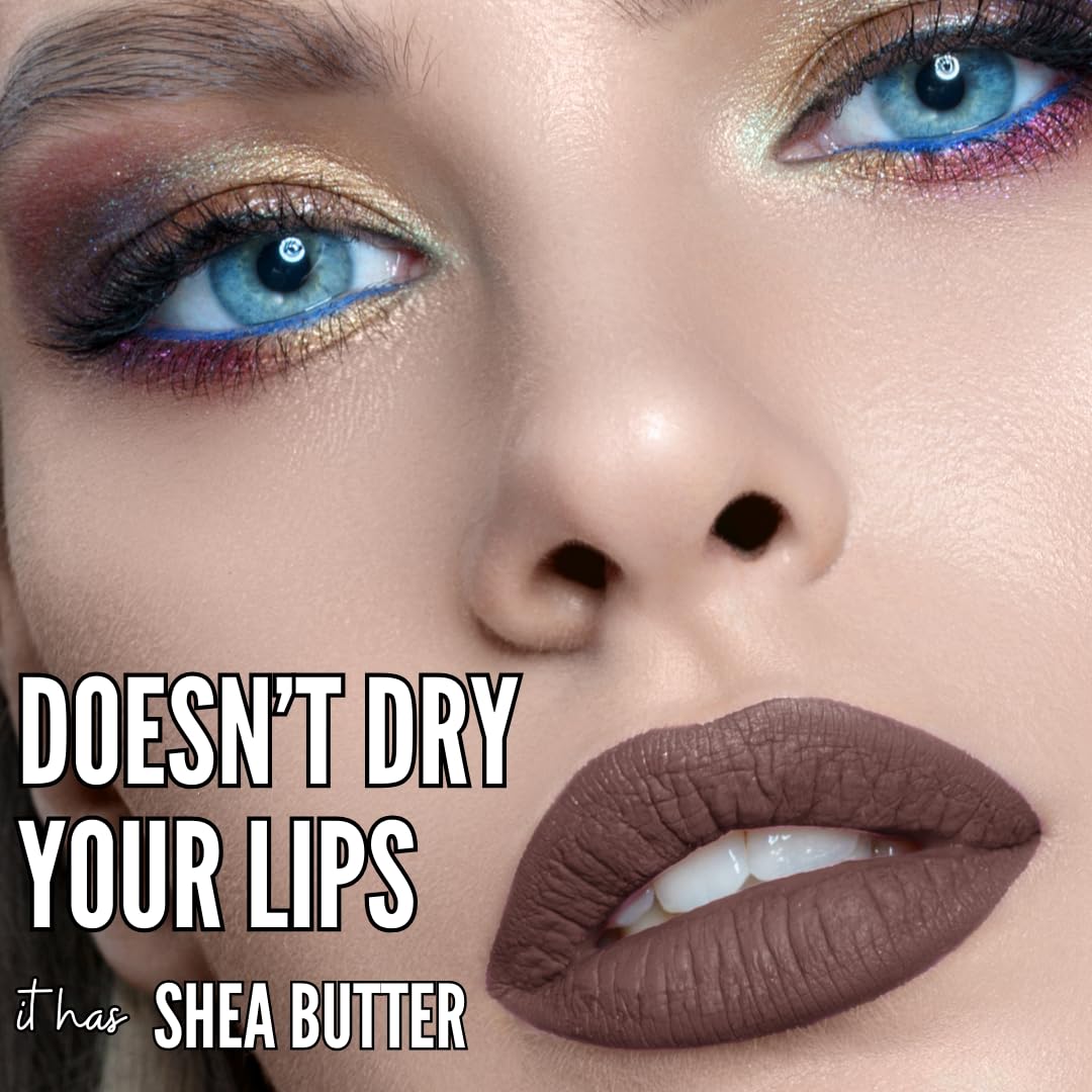 Mynena Brown Long-Lasting Matte Liquid Lipstick Intense Color Smudge-Proof & Waterproof Comfortable Hydrating Shea Butter Vegan