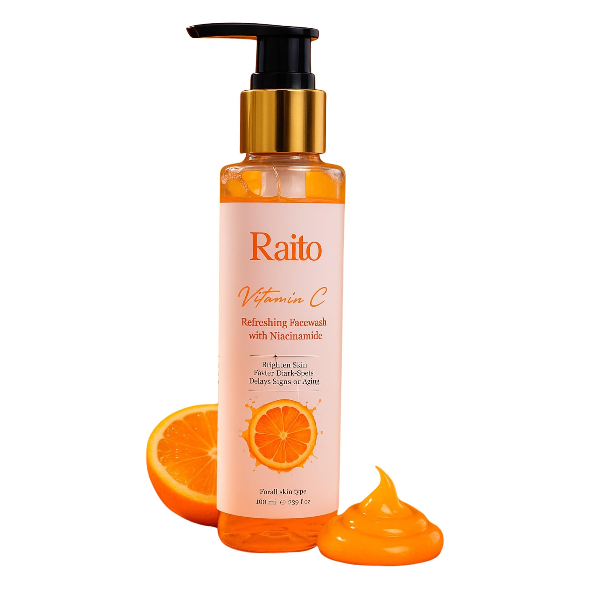 Raito Vitamin C Facewash With Niacinamide | Brightening & Refreshing Face Cleanser | Reduces Dark Spots And Dullness | Delays Si