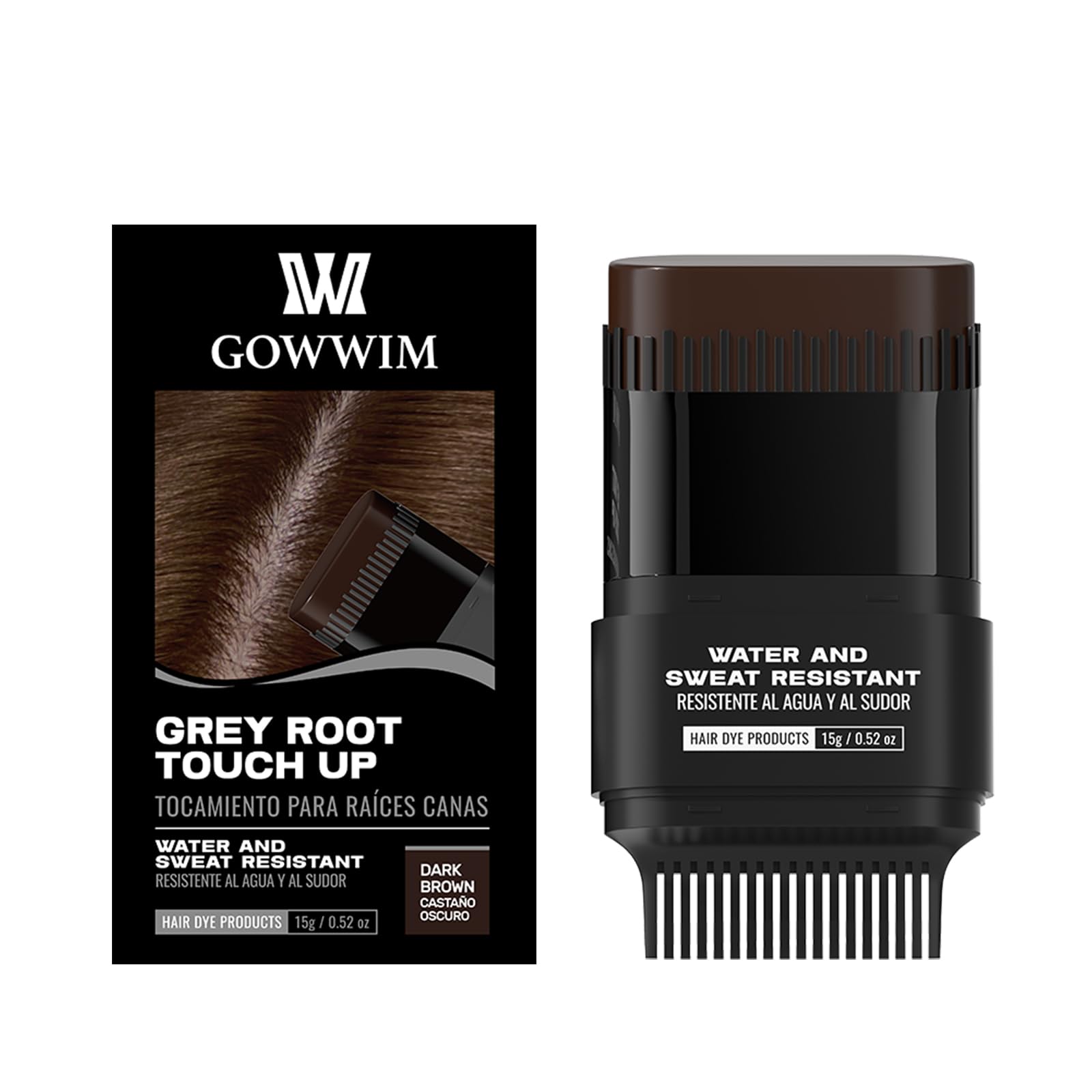 Gowwim Hair Color Stick, Waterproof Grey Hair Coverage Touch Up for Women & Men 2in1 Convenient Instant Dyeing With Comb, Dark