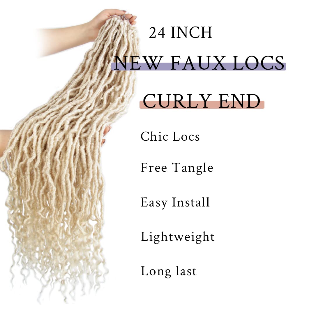 BOHOBABE 24 Inch New Faux Locs With Curly End 6 Packs Soft Locs Crochet Hair 72 Strands Long Natural Crochet Braids (6Packs,613#
