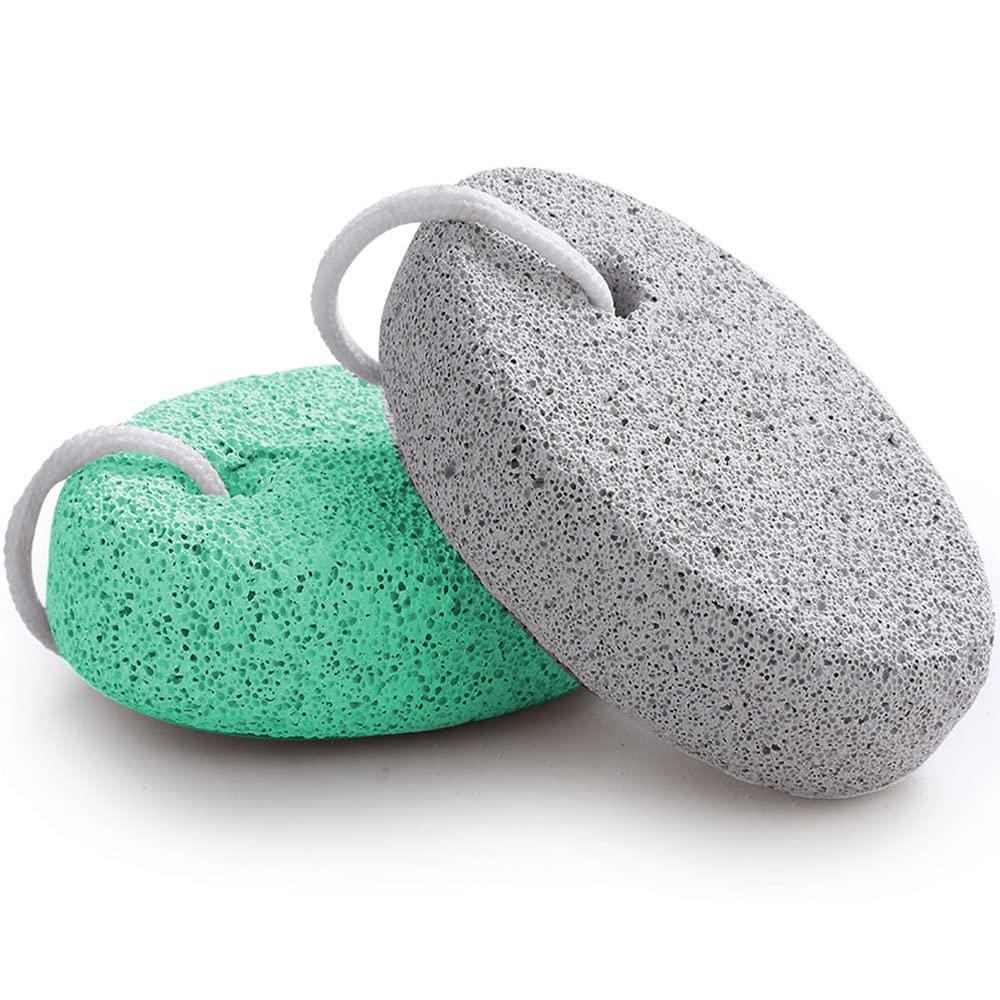 Natural Foot Pumice Stone for Feet, Borogo 2-Pack Lava Pedicure Tools Hard Skin Callus Remover for Feet and Hands -White&Green