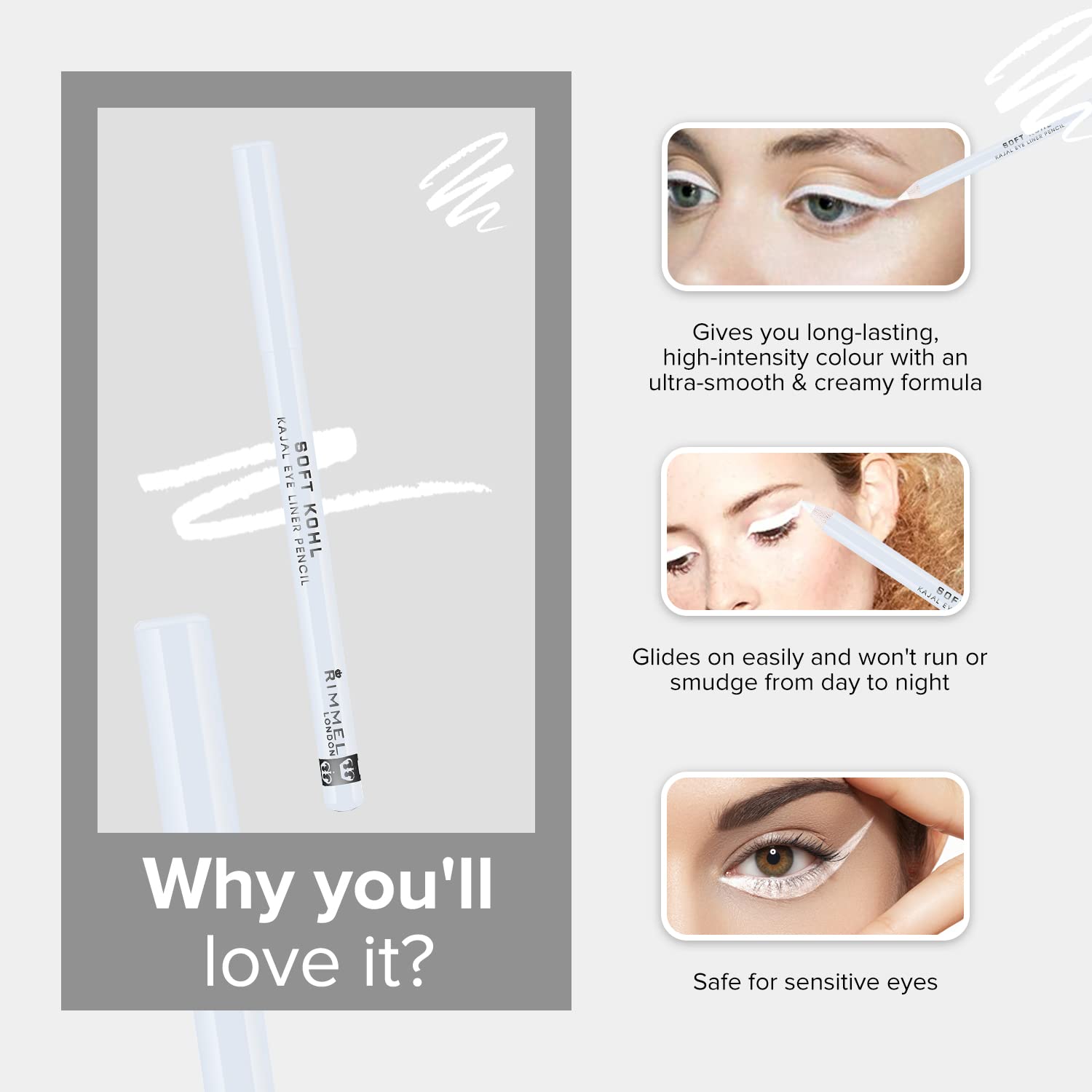 Rimmel Soft Kohl Kajal Eye Pencil, Pure White 0.04 Oz (Pack Of 2)