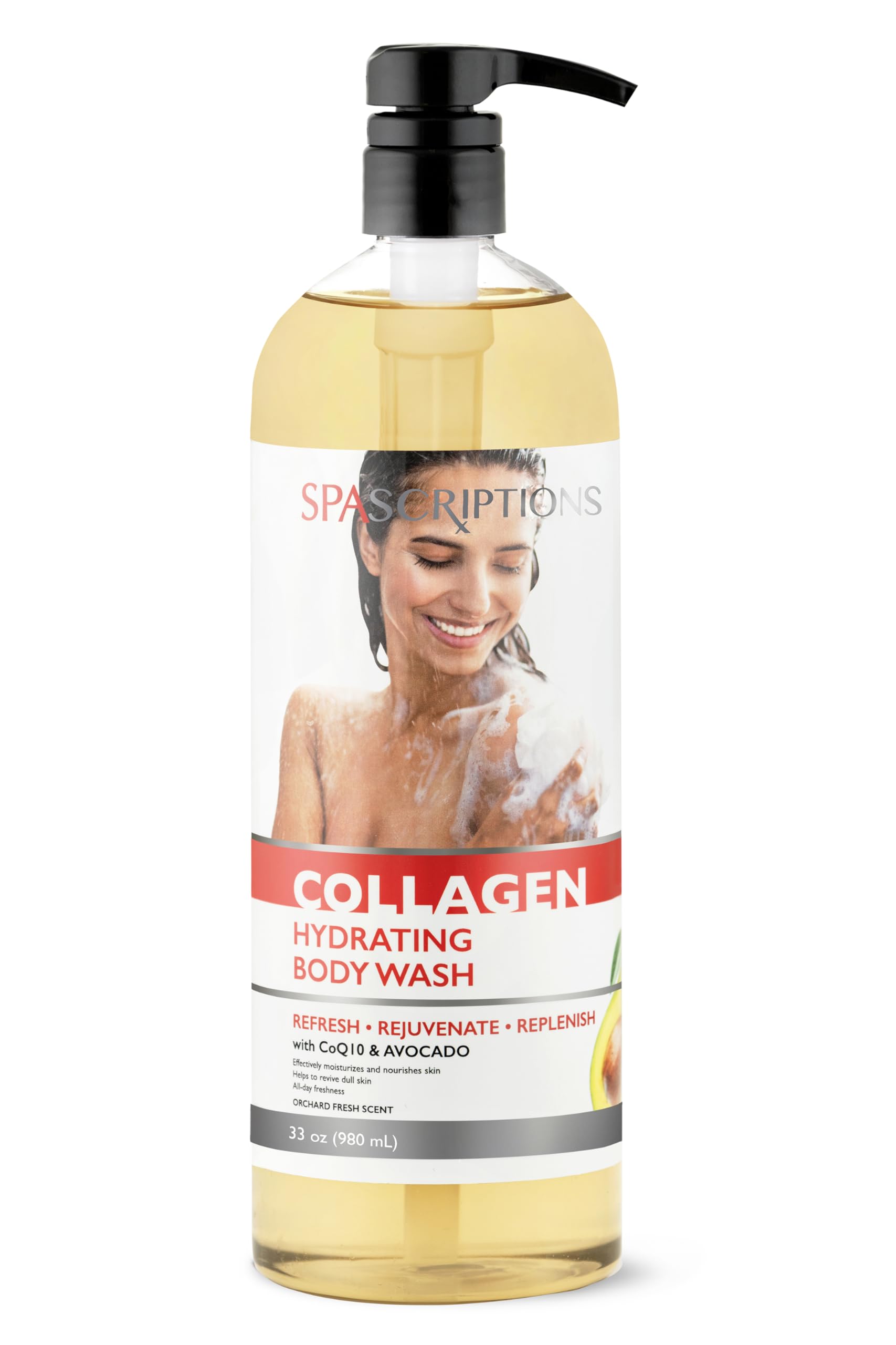 SpaScriptions Collagen Hydrating Body Wash, with CoQ10 and Avocado to Refresh, 33 oz