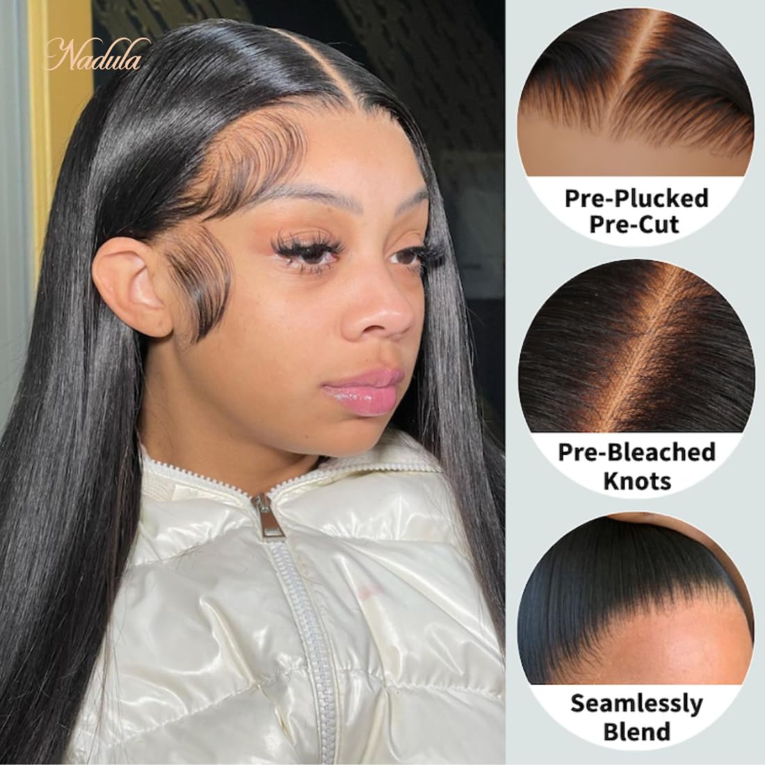 Nadula Pre Everything Glueless Silk Straight Wig 13X4 Hd Pre Cut Lace Front Wig Human Hair With Ear Tape Bleached Invisible Bye