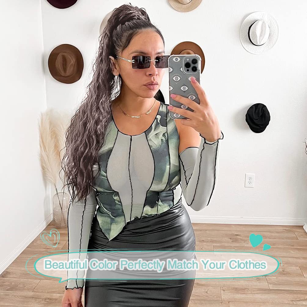 Wavy Ponytail Extension Claw Clip, 22 Inch Corn Wave Pony Tail Synthetic Brown Mixed Blonde Hair, Long Curly Jaw Ponytail Hair E