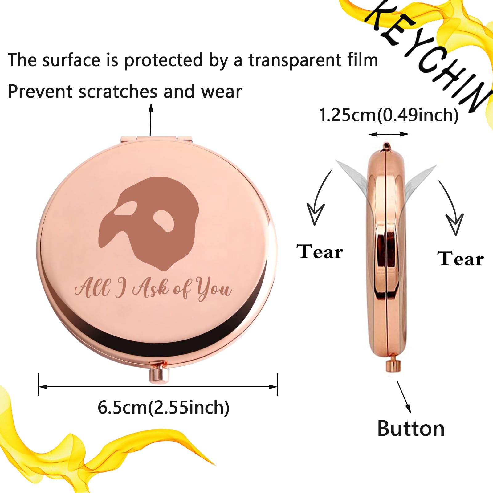 Keychin Phantom Opera Musical Pocket Mirror Musical Theatre Gifts All I Ask Of You Compact Makeup Mirror Phantom Opera Merch (As