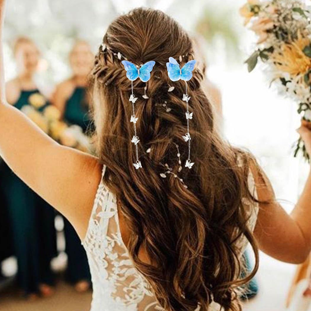 Bartosi Butterfly Hair Clips Blue Butterfly Hair Clip Tassel Hair Pins Cute Rhinestone Hair Barrettes Hair Accessories for Women