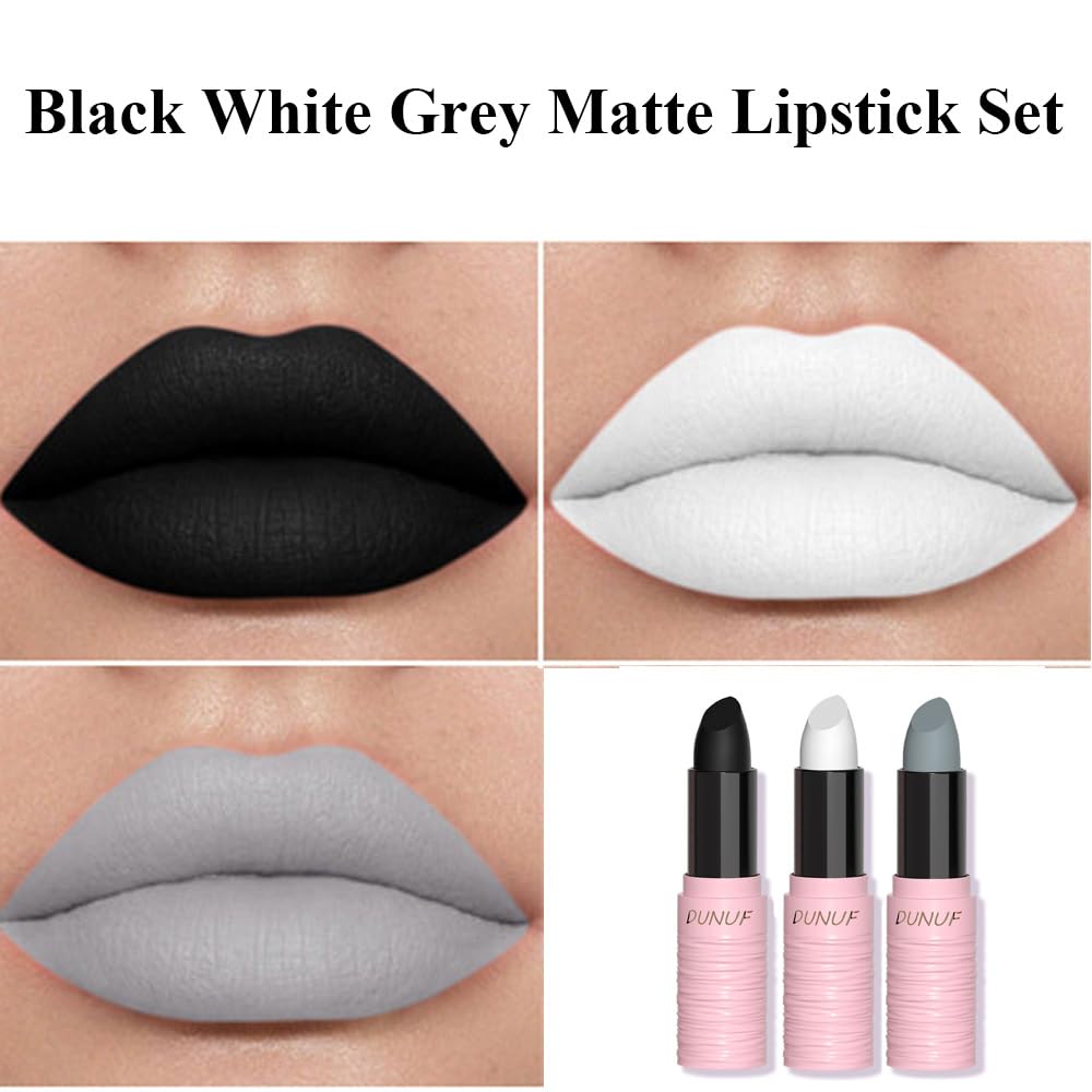 Yeweian Halloween Black White Grey Matte Lipstick Set, Clown White Lip Face Body Paint Stick, Eye Black Stick For Baseball, Wate