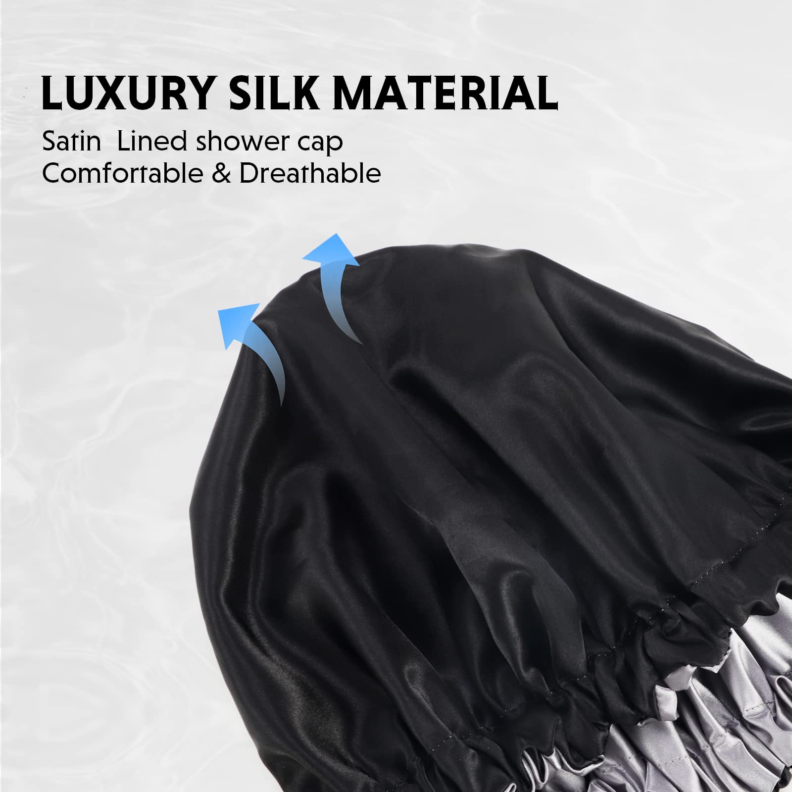 Shower Cap For Women,Luxury Silk Lined Shower Cap, Machine Washable, Adjustable Size & Reusable,Large Satin Shower Cap For All H