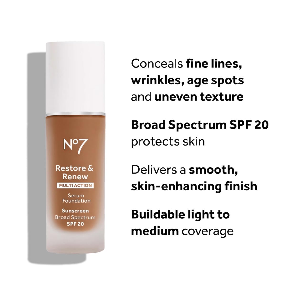 No7 Restore & Renew Multi Action Serum Foundation - Cool Vanilla - Liquid Foundation Makeup with Vitamin C, Vitamin E & Collagen