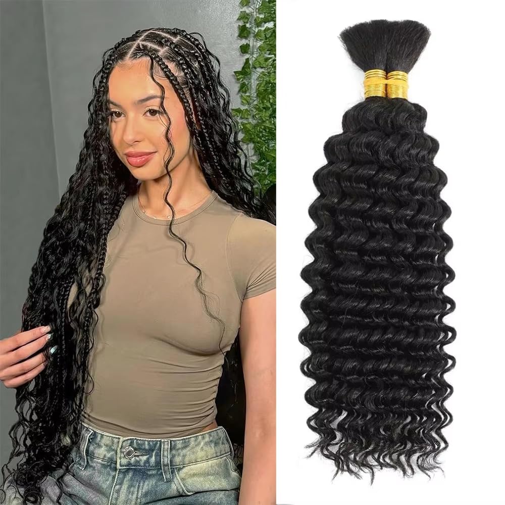 Human Braiding Hair for Boho Braids 18 Inch 100g/pack 2 Bundles Deep Wave Bulk Bundles 100% Unprocessed Curly Micro Human Hair B