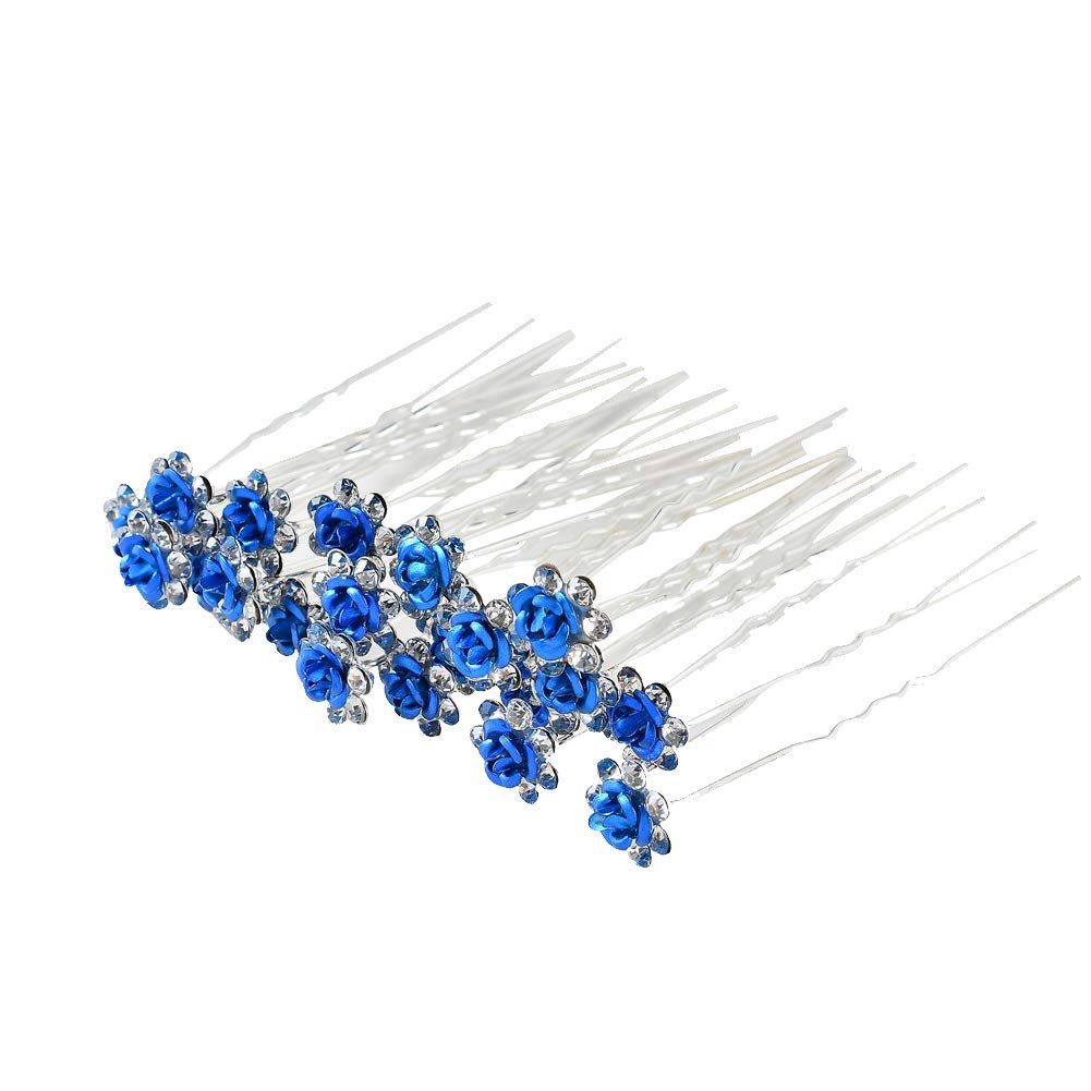 inSowni 40pcs Bridal Wedding Rhinestone Rose Flower U-shaped Hair Pins & 6pcs Twist Pearl Hairpins Headpiece Set in Gift Box for