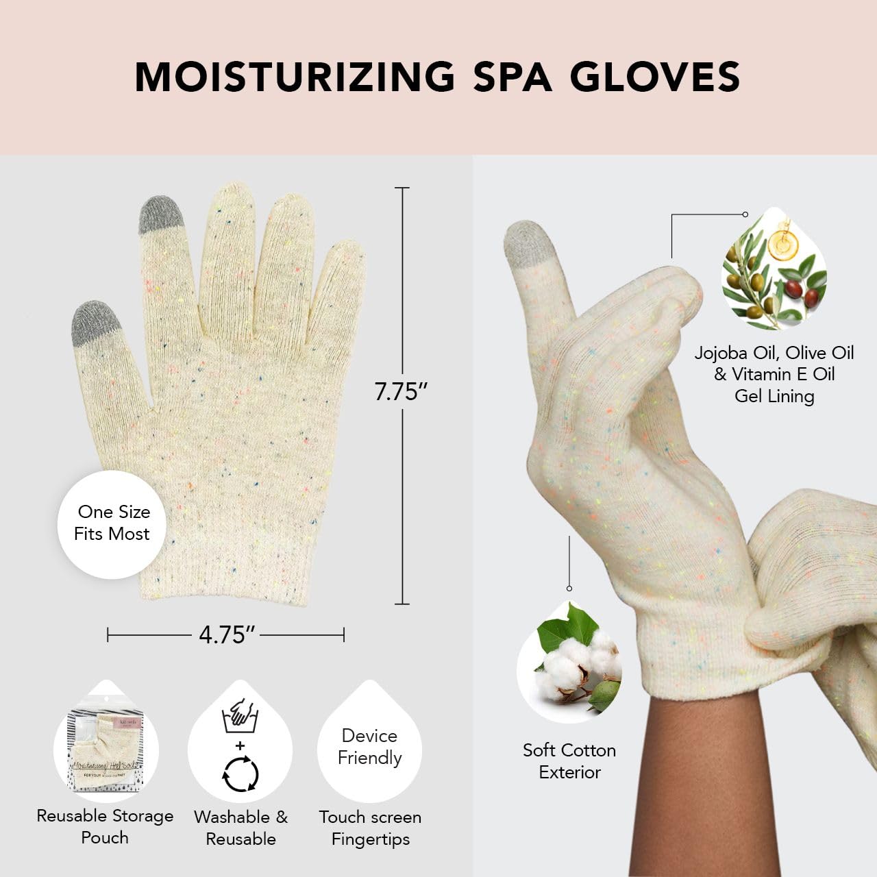 Kitsch Cotton Moisturizing Gloves For Dry Hands - Reusable Overnight Hand Moisturizing Gloves  Touchscreen Lotion Gloves & Eczem