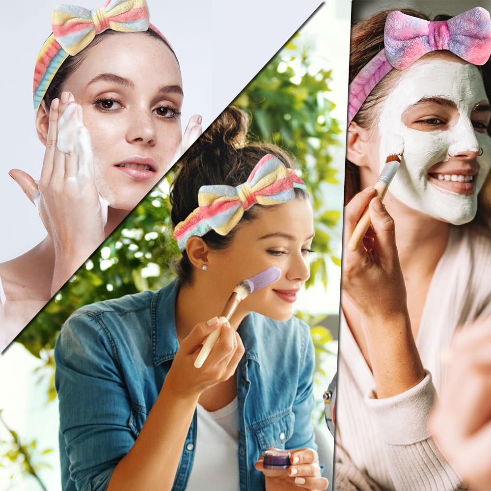 15 Pcs Sleepover Party Favors for Teenager Girl, Spa Headband Wrist Towels for Washing Face, Plush Bow Makeup Headbands Wristban