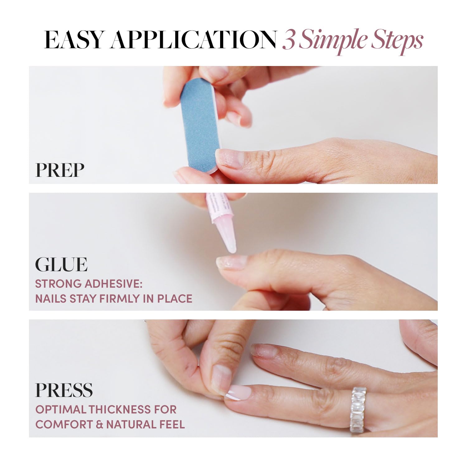 Glamnetic Press On Nails - Goal Digger | Glossy, Semi-Transparent, Short Round Nails, Reusable | 12 Sizes - 30 Nail Kit With Glu