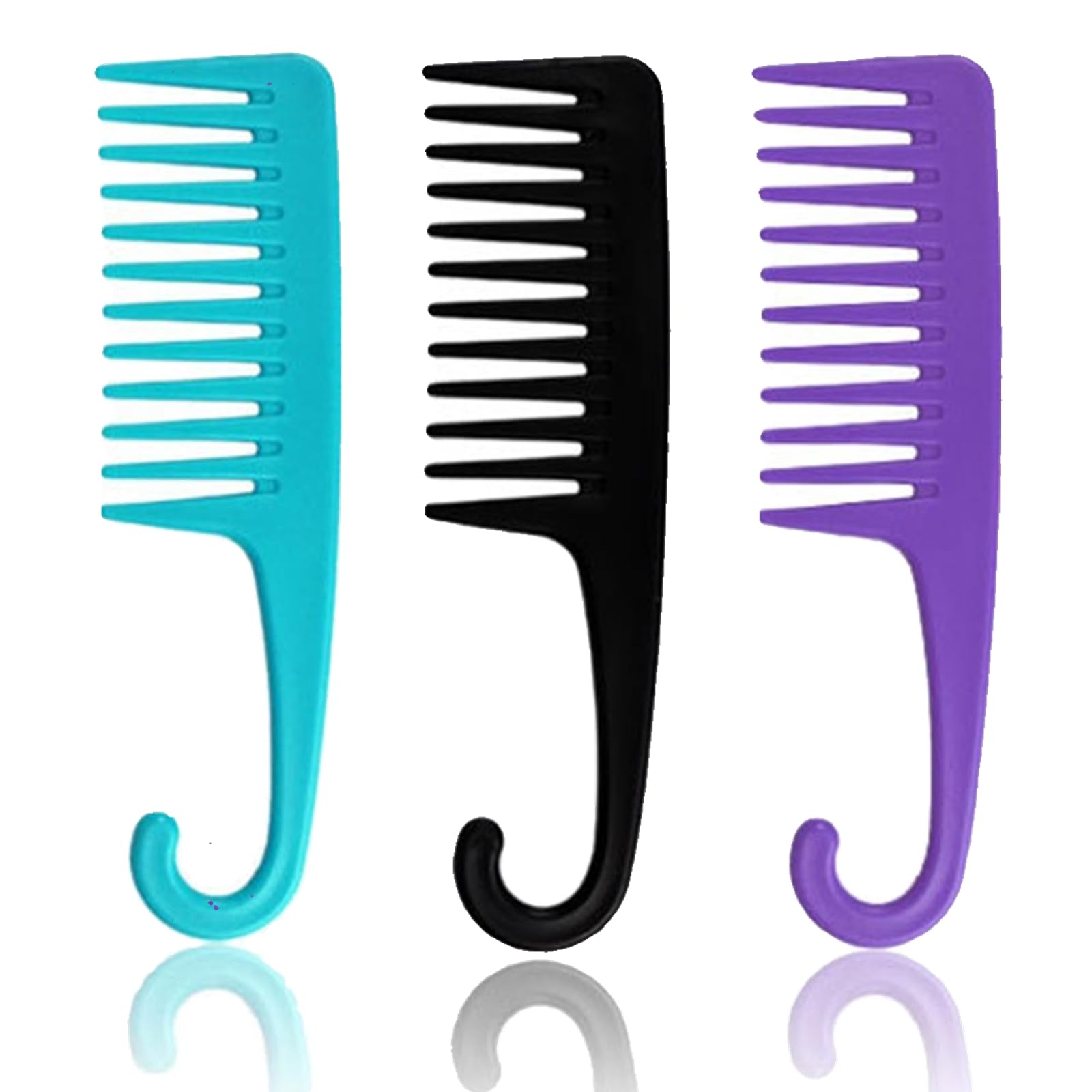 RHFGSFSS Wide Tooth Comb, Shower Detangling Comb with Hanging Hook,3 Pack
