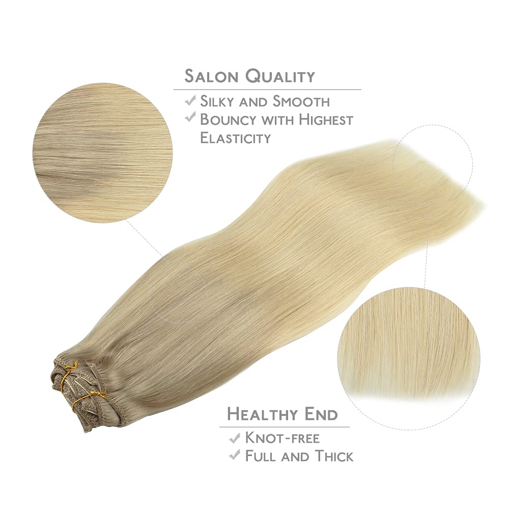 Wennalife Clip In Hair Extensions, 24 Inch 120G 7Pcs Clip In Hair Extensions Real Human Hair, Ash Blonde To Golden Blonde And Pl