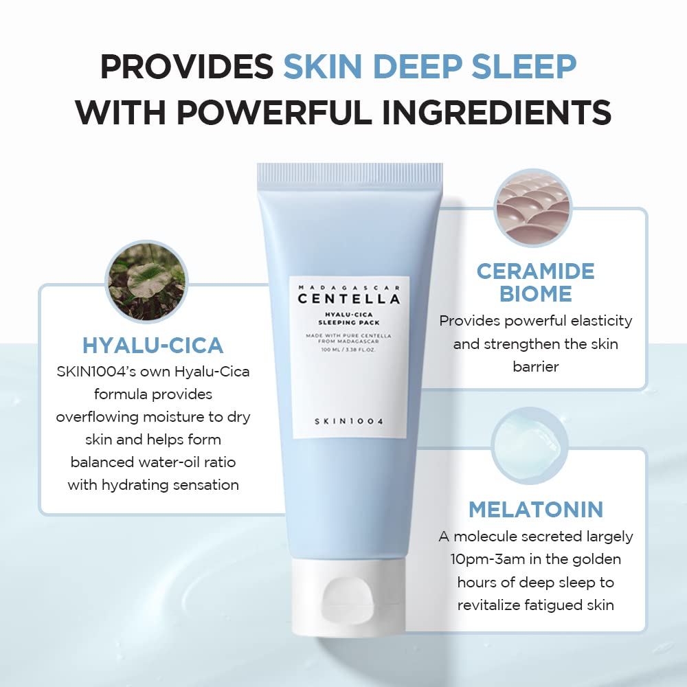 SKIN1004 Hyalu-CICA Sleeping Pack 3.38 fl.oz, 100ml Melatonin Hyaluronic Acid Centella Asiatica Extract Moist and Revitalization