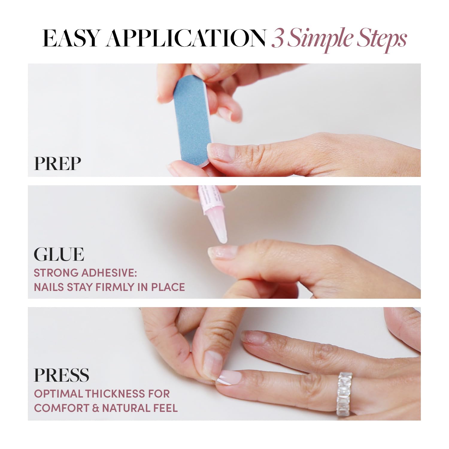Glamnetic Press On Nails - St. Barths | Semi-Transparent Ombre French Tip Short Almond Nails, Reusable | 15 Sizes - 30 Nail Kit