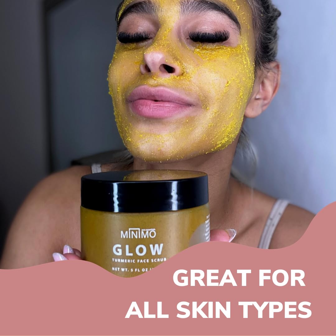 Minimo Glow Turmeric Face Scrub With Heart Applicator - Infused with Turmeric, Manuka Honey, Cinnamon, and Chamomile - Unscented