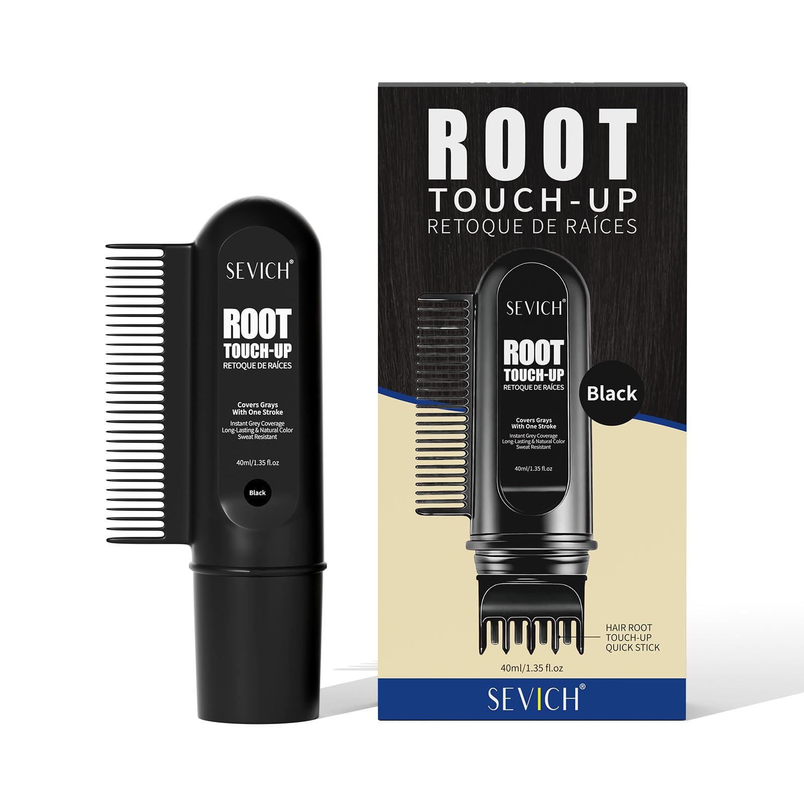 Sevich Root Touch Up Pen, 6Channel + Comb, Waterproof, Black