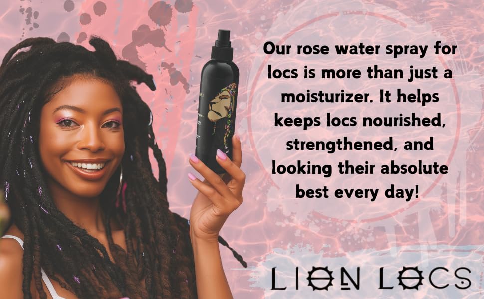 Lion Locs Rosewater Spray For Dreads, Dreadlocks, Braids, Faux Locs, Crochet Locs, Sisterlocks With Aloe, Essential Oils, Vitami
