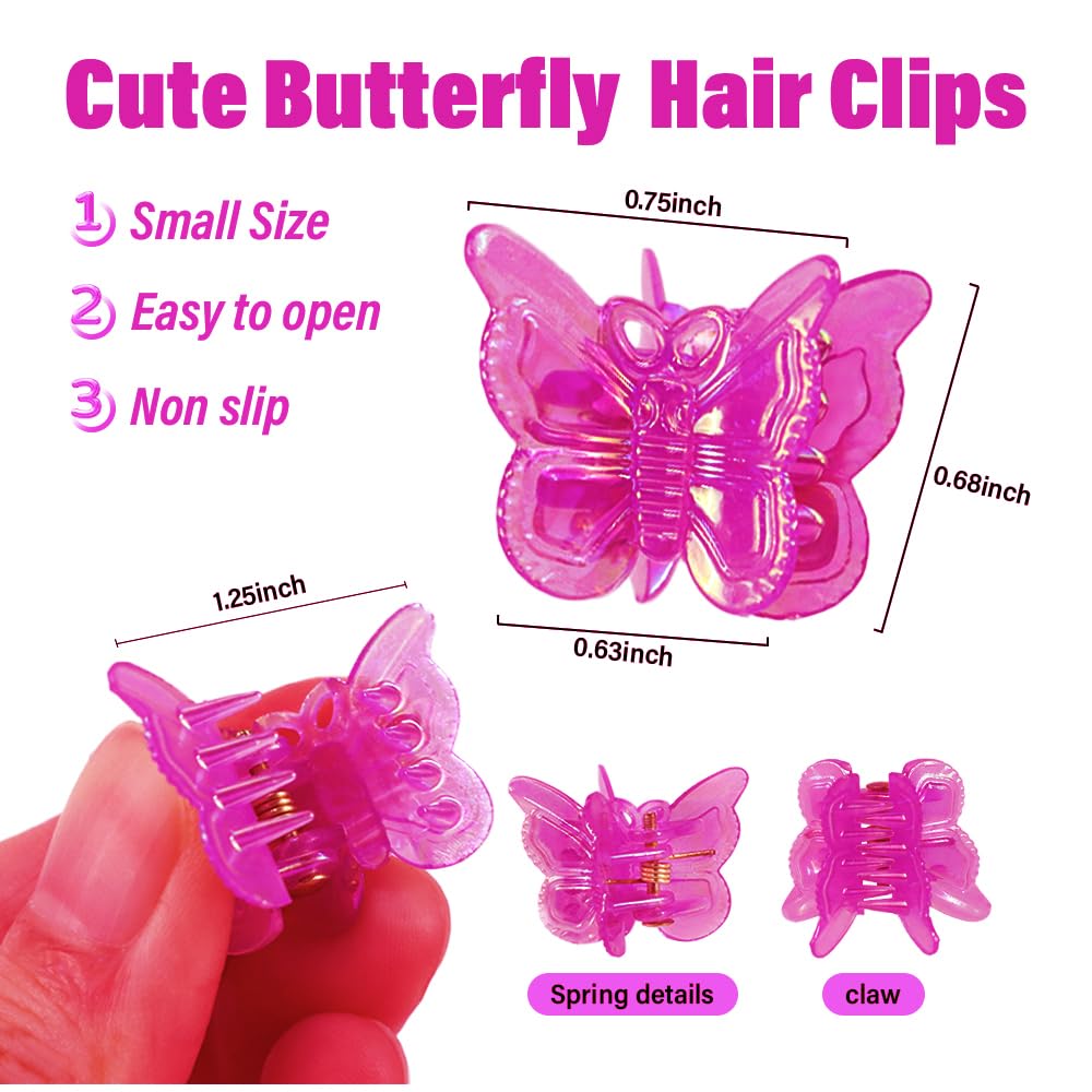 Ahoney 60PCS Mini Butterfly Hair Clips for Hair with Box Glitter 90s Y2k Pink Hair Accessories for Girls Women (Hot Pink)