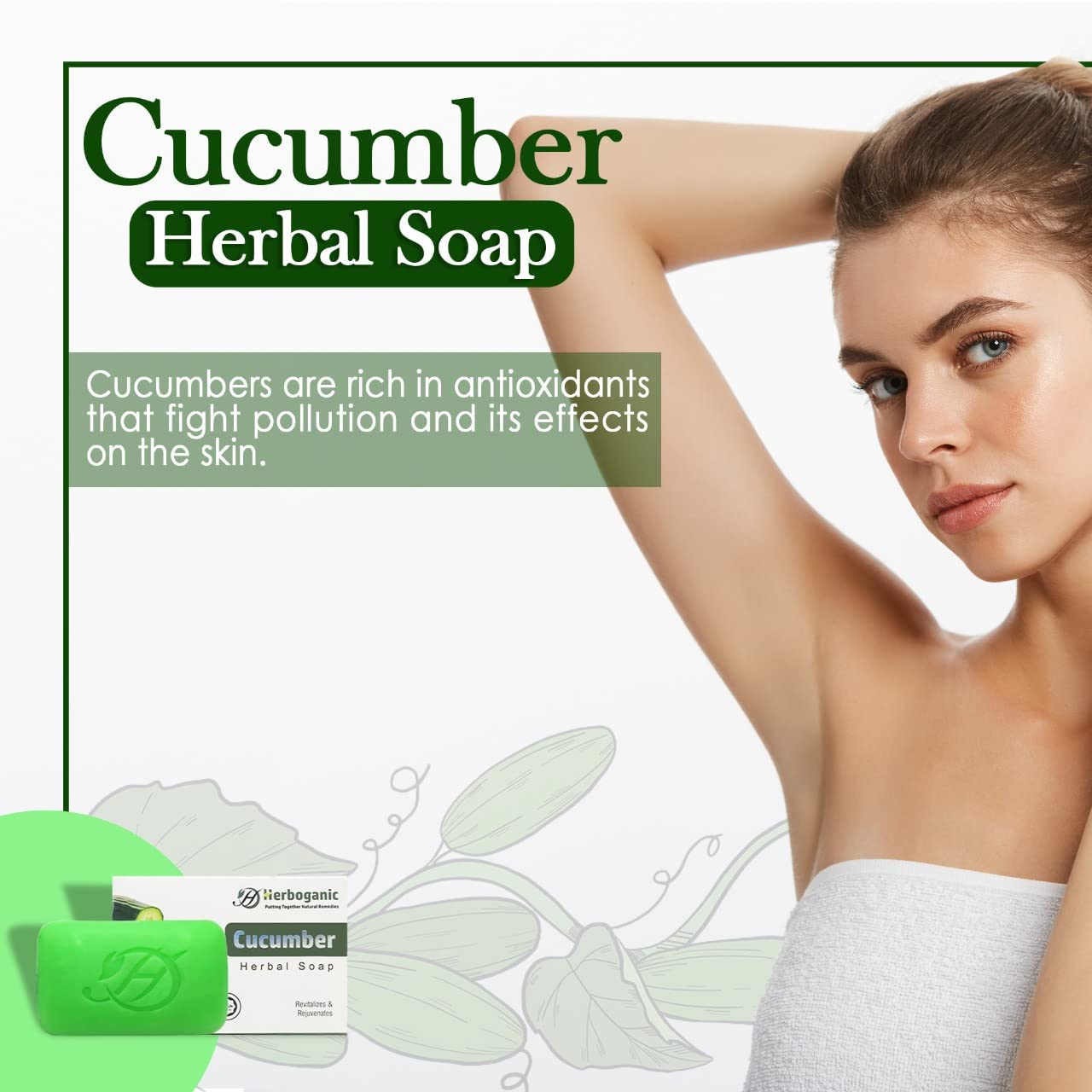 HERBOGANIC Cucumber Herbal Soap | Pack of 3 of 5oz soap Bar | Natural Bar Soap for Face and Body | Hydrating and Nourishing | Su