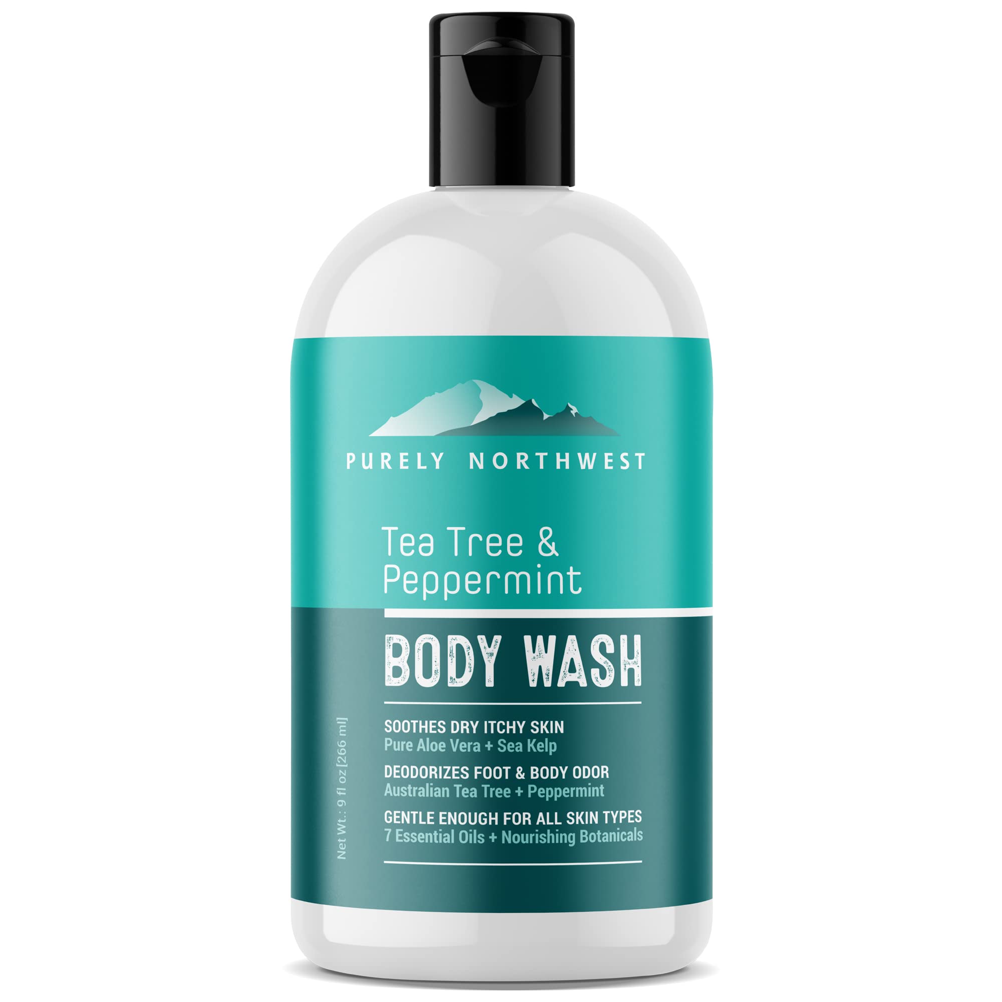 Purely Northwest Tea Tree Body Wash 9 Fl Oz ?atural Oil Cleanser for Odor & Irritations, Gentle Hydrating Shower Gel for Sensitive Skin