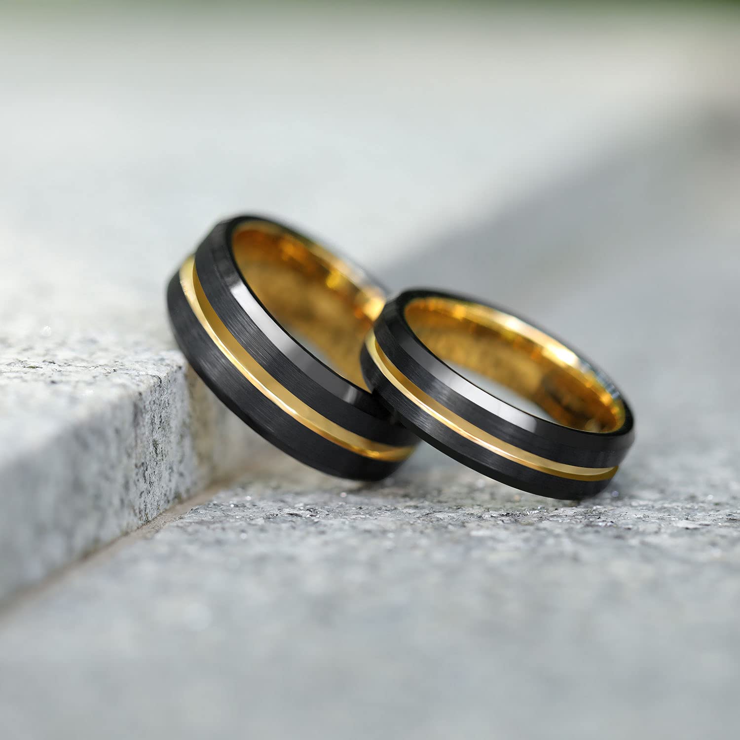 Greenpod 8mm Mens Black Tungsten Ring with Thin Gold Engraved I Love You Groove Beveled Edge Comfort Fit Size 12