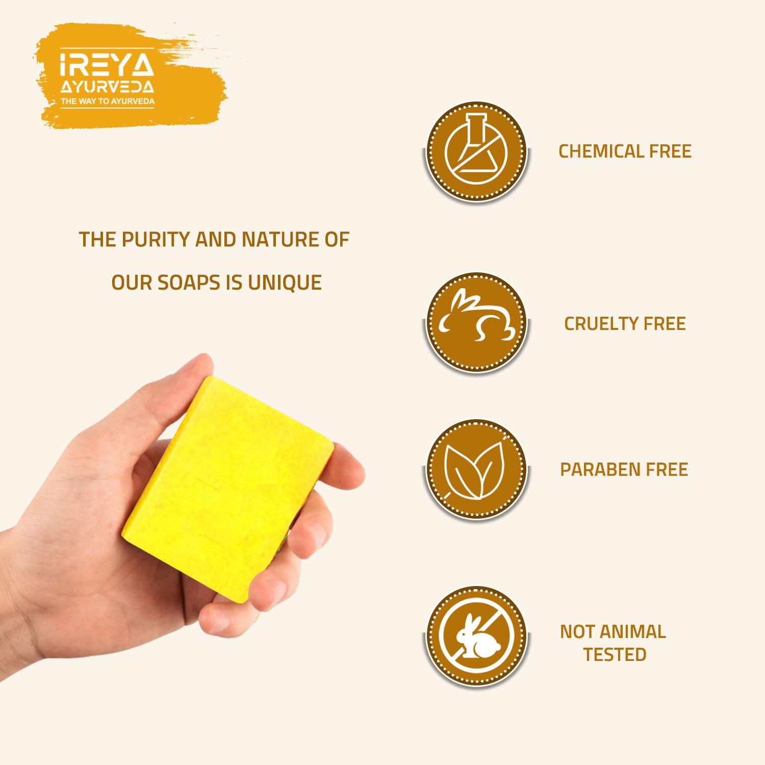 Ireya Ayurveda Turmeric Sandal Bar - 4oz - Vegan - Handmade - Moisturizing - India
