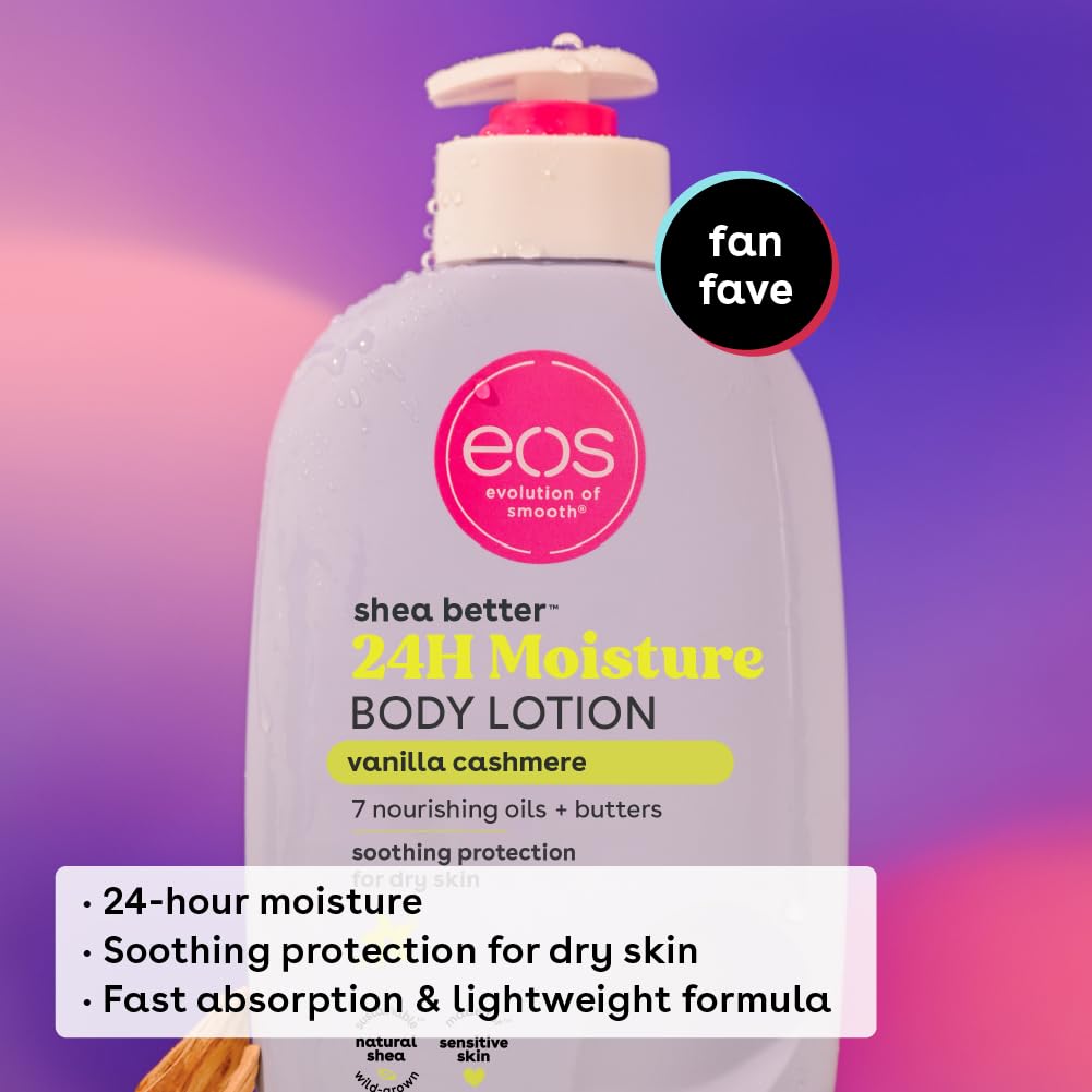 Eos Shea Better Body Lotion- Vanilla Cashmere, 24-Hour Moisture Skin Care, Lightweight & Non-Greasy, Made With Natural Shea, Veg