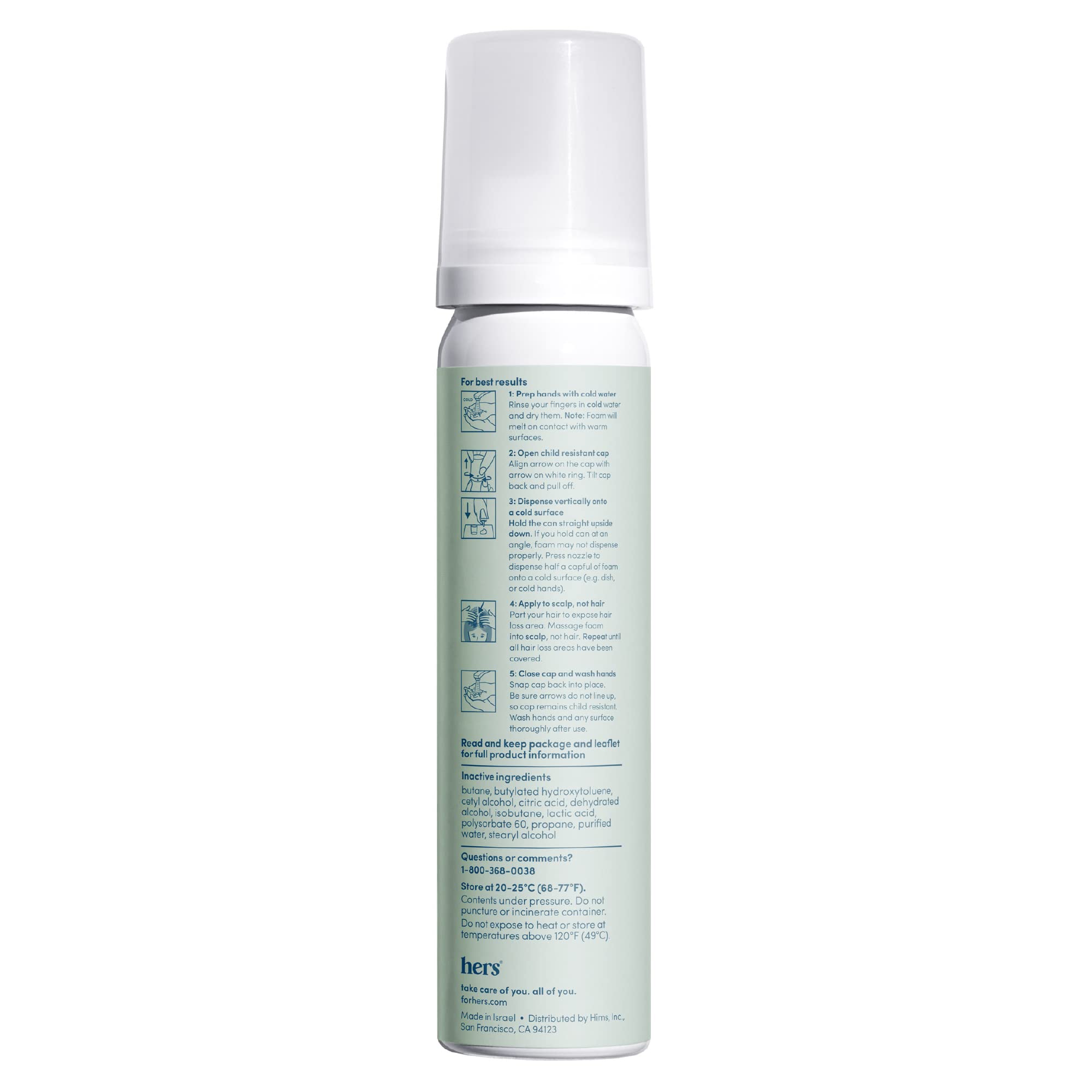 hers Hair Regrowth Treatment for Women with 5% Topical Minoxidil Foam for Hair Loss and Thinning Hair, Unscented No Drip Formula