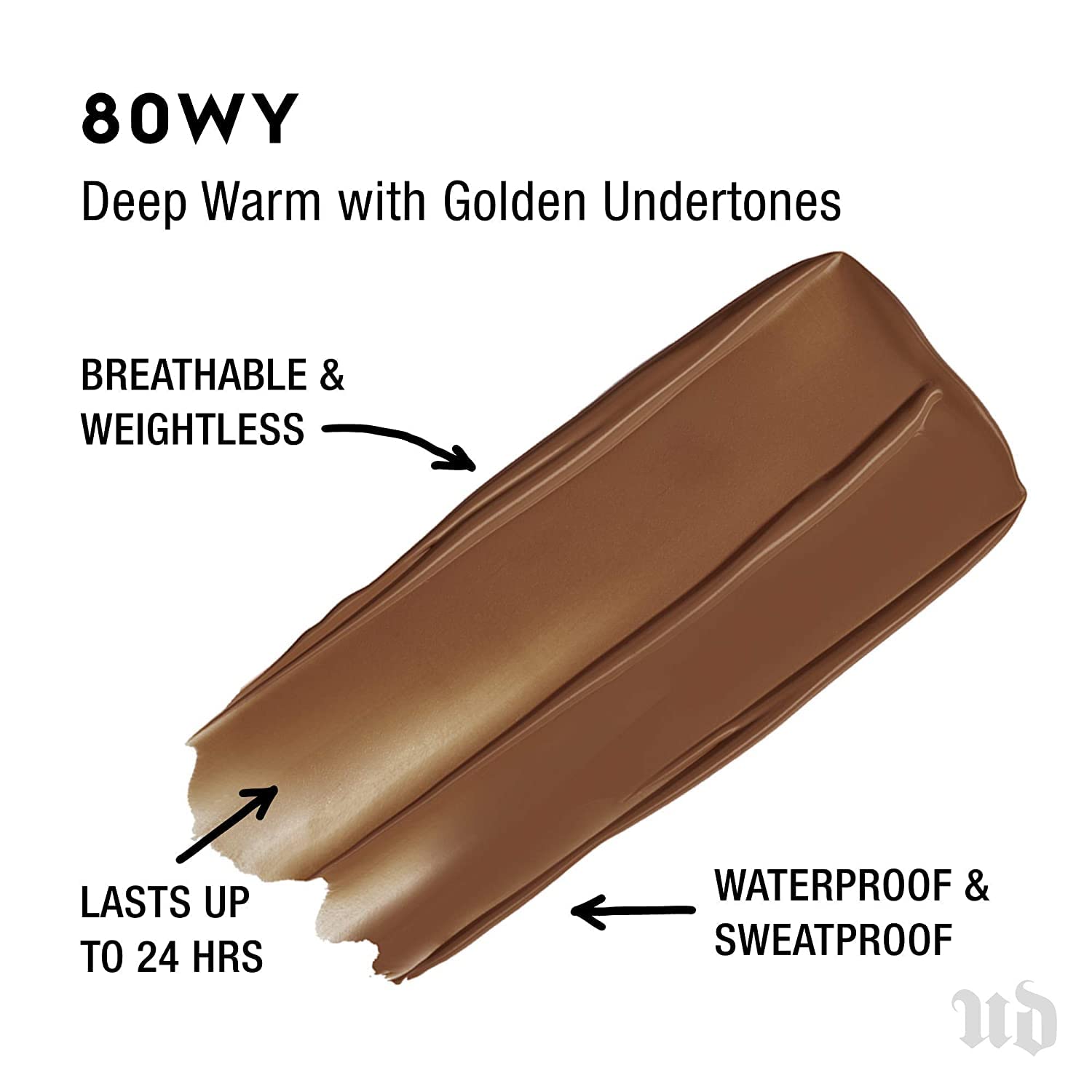 Urban Decay Stay Naked Weightless Liquid Foundation (80Wy - Deep Warm - Golden Undertone), Waterproof Face Makeup, Buildable Med