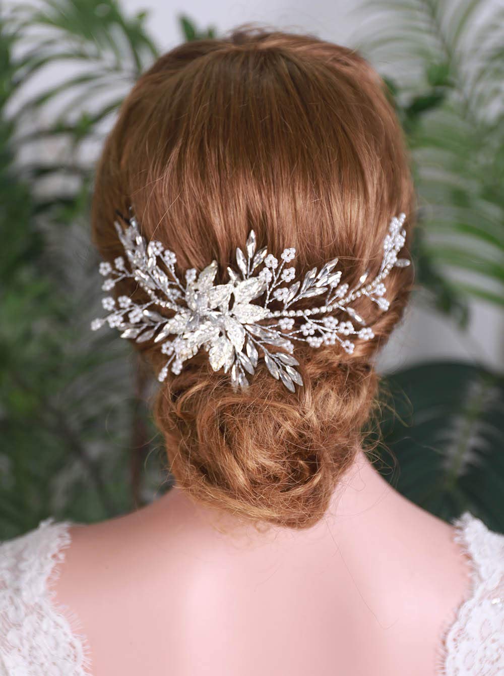 YERTTER Bride Handmade Hair Vine Silver Wedding Headband Leaf Crystal Rhinstone Hair Vines Bridal Headpieces Pearl Headband Hair