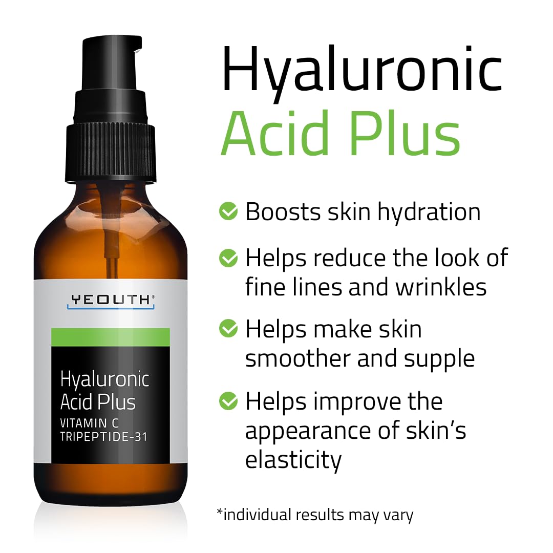 YEOUTH Hyaluronic Acid Serum for Face with Vitamin C, Hydrating Serum, Minimize the Look of Wrinkles, Patchy & Dull Skin, Face S