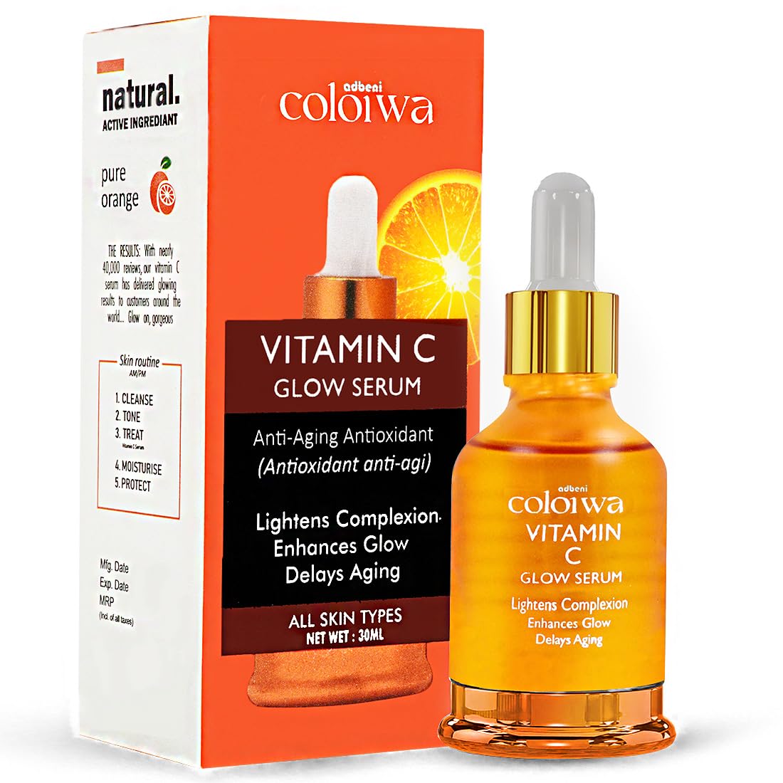 Adbeni Imported Color & Way Vitamin C Glow Serum 30Ml | AntiAging Face Serum | Brightens Skin & Reduces Dark Spots | Hydrating 
