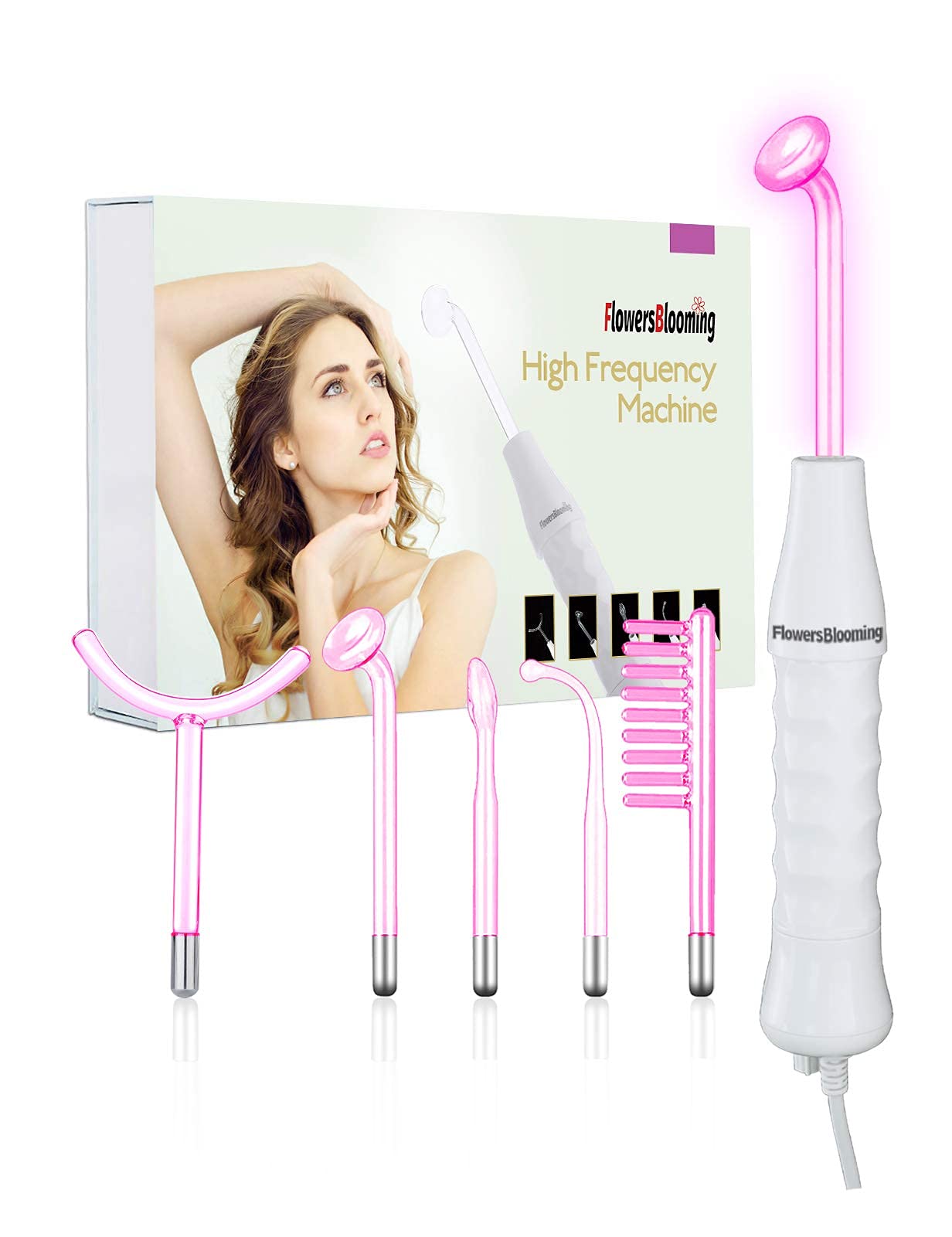 High Frequency Facial Wand/Machine with 5 Argon Parts Skin Care Tool for Wrinkles Reducing Face Skin Tightening.