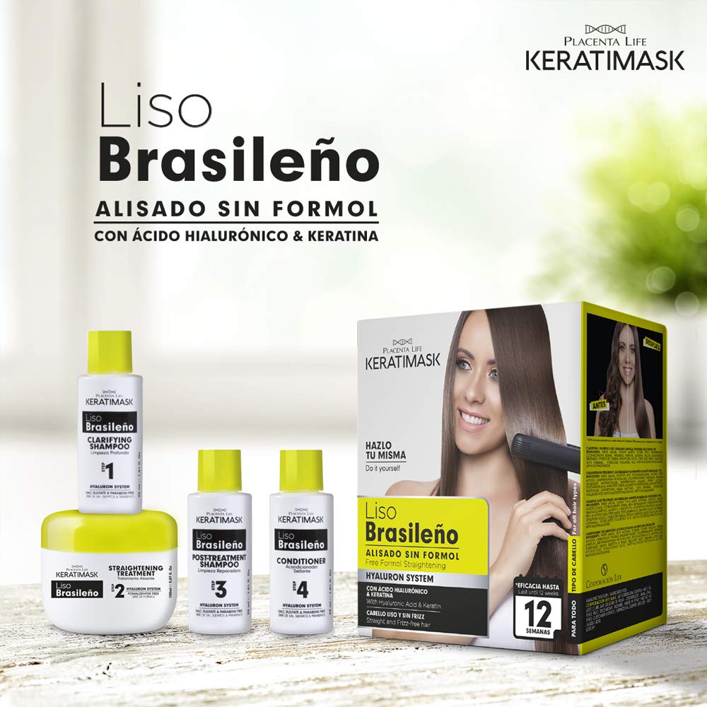 Be Natural, Brazilian Keratimask Straightening Kit, Long-lasting Professional Result, White, Pack with 3 Kits, 3 Units 380 g