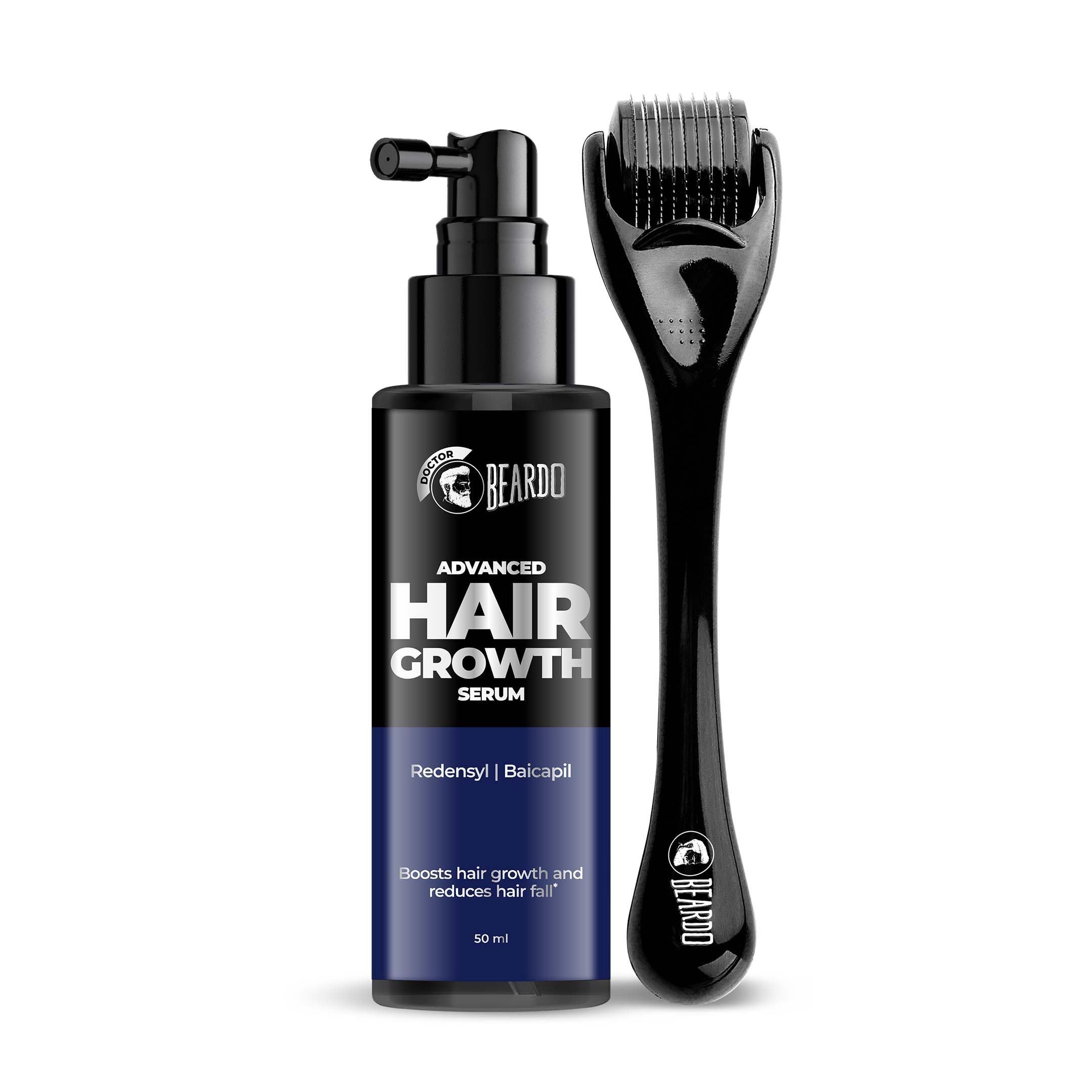 Beardo Advanced Hair Growth Serum 50Ml + Dermaroller For Men | Hair Fall Control, Hair Regrowth & Thickening | Scalp & Beard Gro