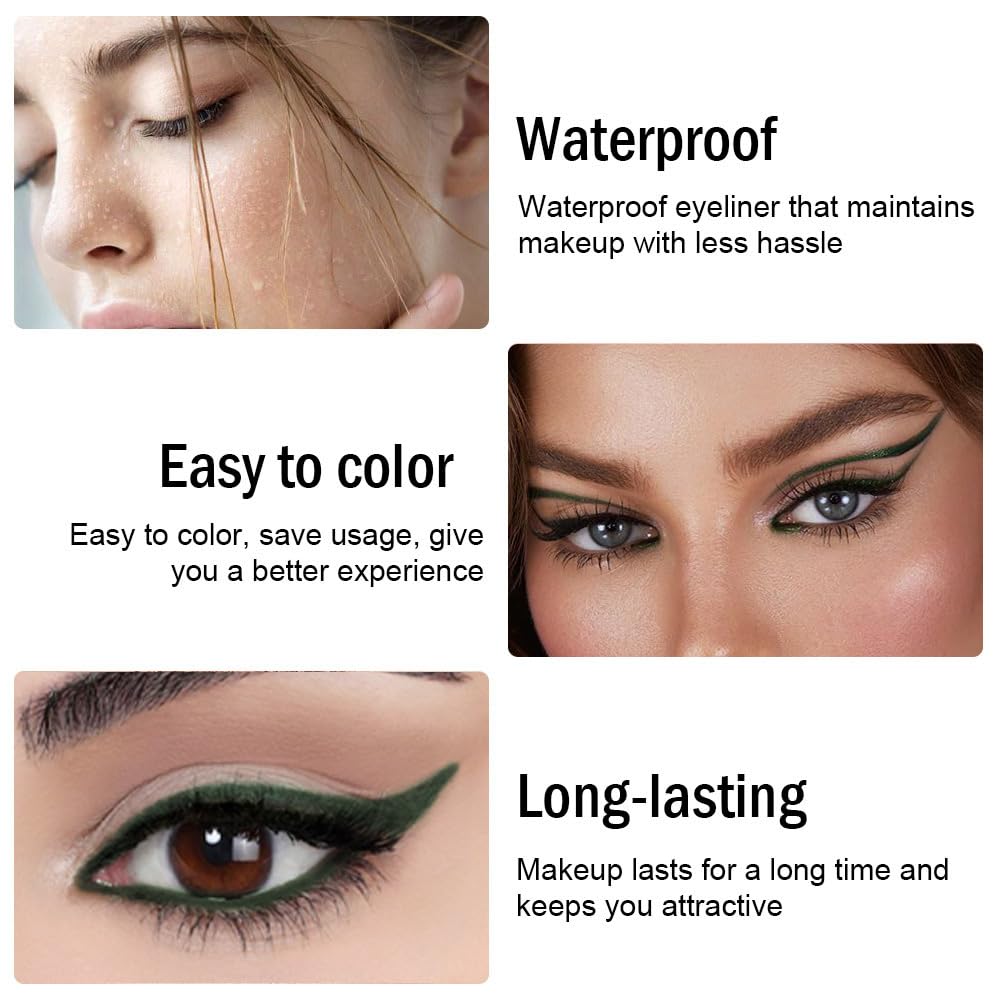 Evpct 3Pcs Shimmer Emerald Green & Shimmer Royal Blue & Shimmer Green Gel Glitter Eyeliner Pencils Set For Women, Waterproof Smu