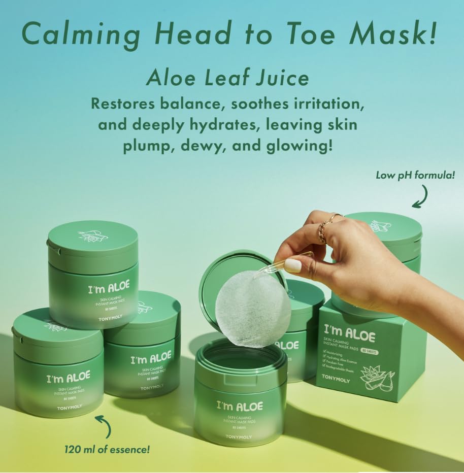 Tonymoly I'M Aloe Skin Calming Instant Mask Pads For Dry And Irritated Skin, 80 Sheets