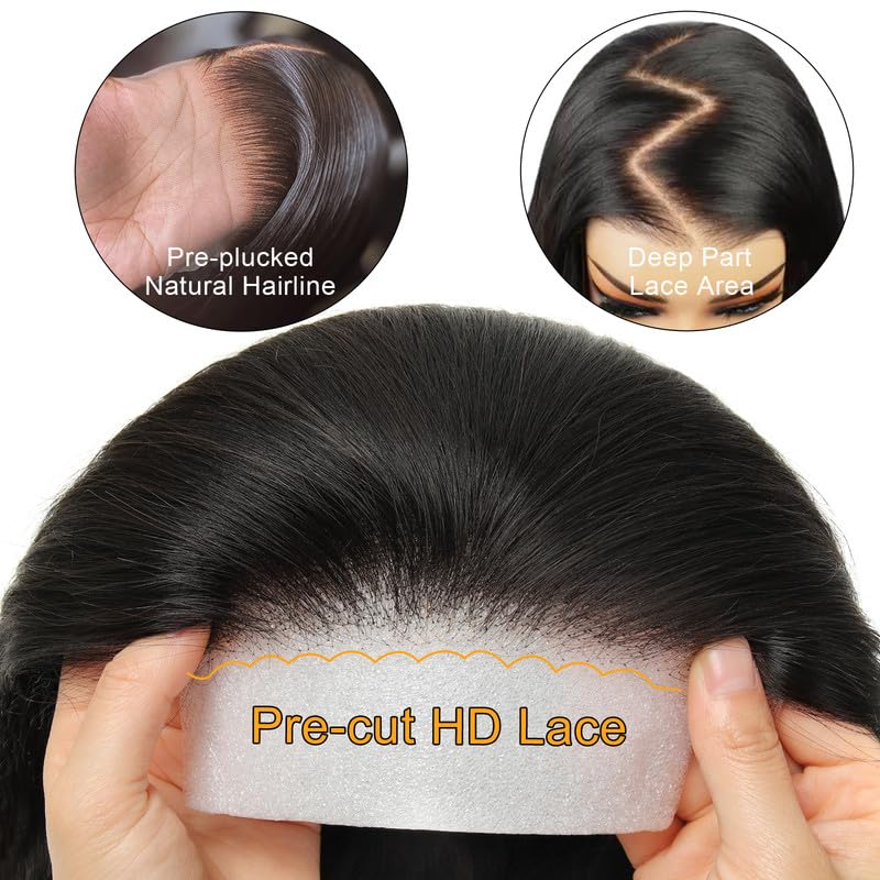 Beeos Wear And Go 5X5 Skinlike Real Hd Lace Closure Wig, Pre-Cut 180% Density Pre-Plucked Bleached Knots Glueless Straight Virgi