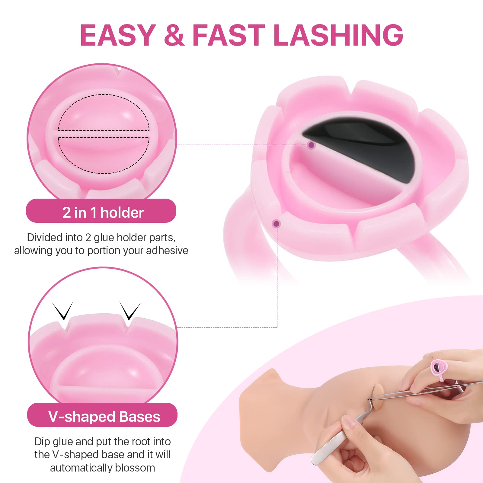 Pretty Memory 405 Pcs Lash Extension Supplies Kit - 100 Glue Rings For Eyelash Extensions,100 Eye Gel Pads, 1 Lash Mirror, 100 D