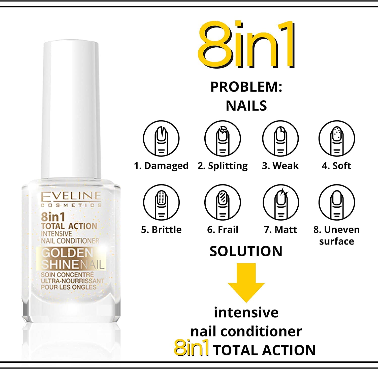Eveline Nail Conditioner 8in1 12 ml (Blue White) Gold by Eveline