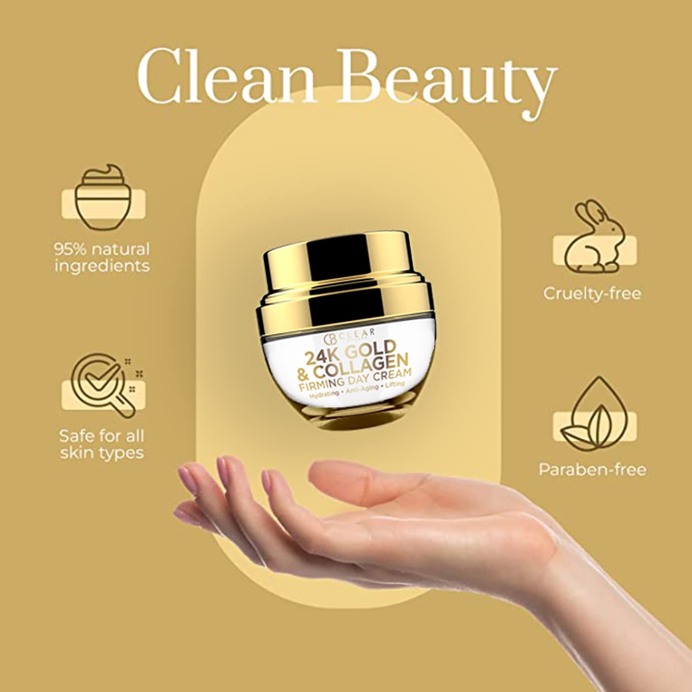 Clear Beauty 24K Gold And Collagen Daily Face Moisturizer - Reduces Age Spots, Fine Lines & Wrinkles, Lifting & Firming Day Crea