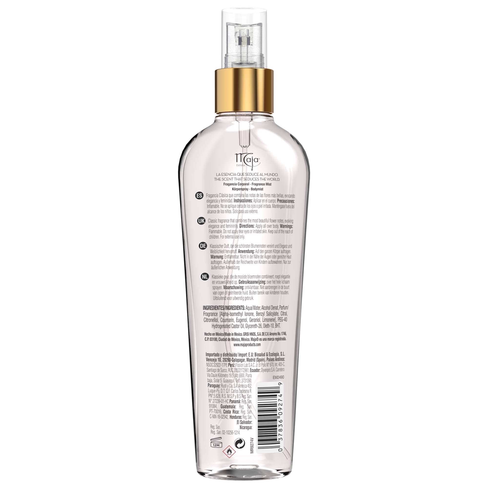 Maja Classic Perfumed Body Mist, Delicately Scented to refresh your Body with Flowers Essential Oils, Transparent, 8.1 Fl Oz, Sp